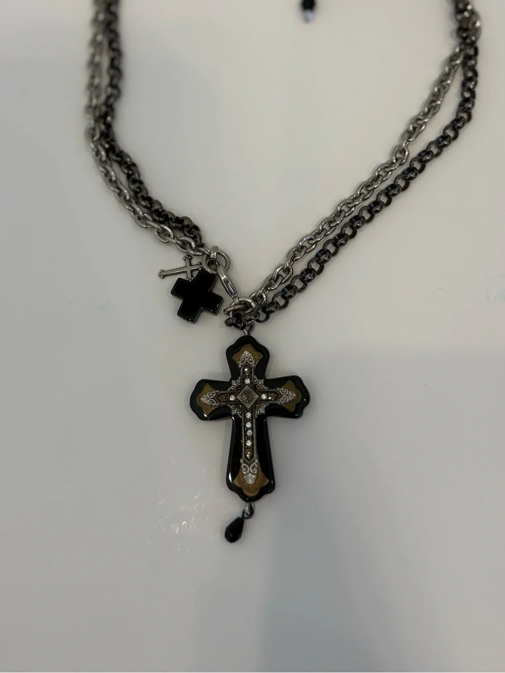Y2K FAITH Black Cross Pendant Multi Chain Necklace and earring Set Whimsigoth